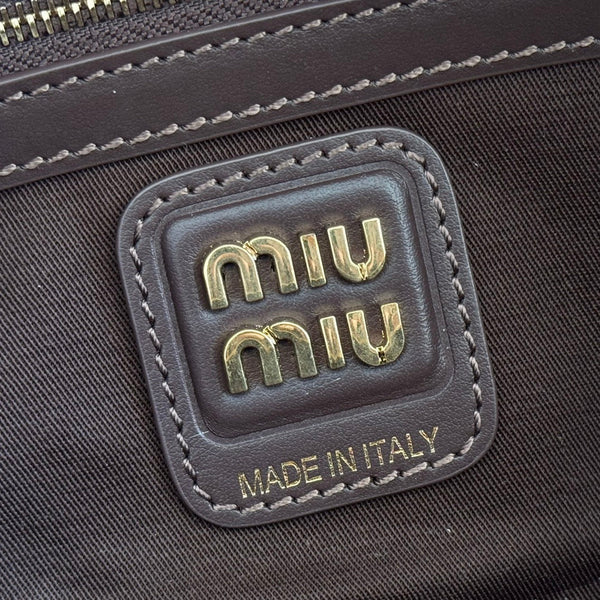 Miu Beau Tartan Top-Handle Bag 28cm Chocolate with Multicolor Wool Leather