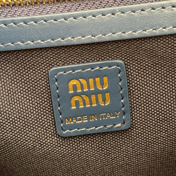 Miu Medium Corduroy Backpack Navy Blue Leather-Trim