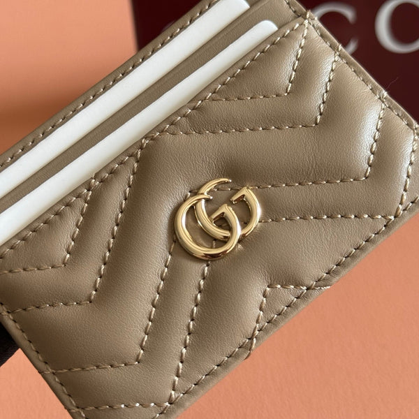 GG Marmont Quilted Card Holder Taupe Matelassé Leather