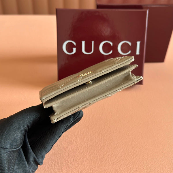 GG Marmont Quilted Card Holder Taupe Matelassé Leather