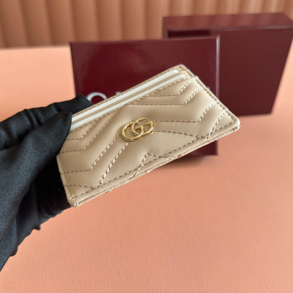 GG Marmont Card Holder Light Beige Matelassé Leather