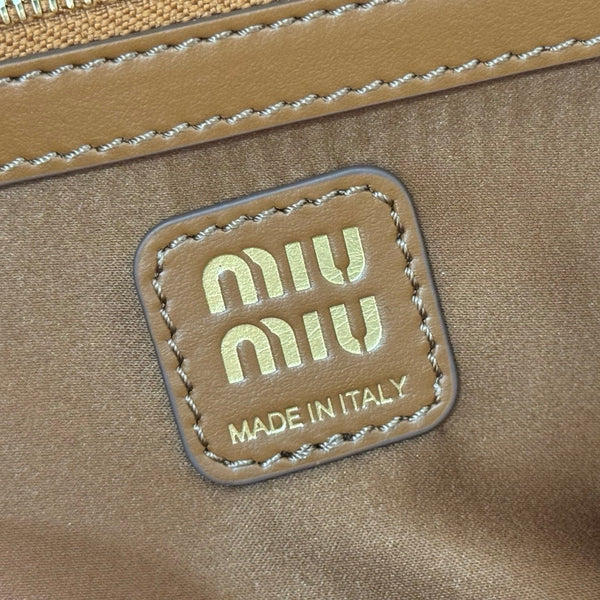 Miu Beau Semi-Circular Bowling Bag Tan Brown Leather