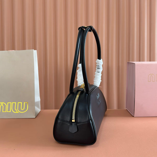 Miu Beau Semi-Circular Bowling Bag Black Leather