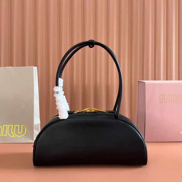 Miu Beau Semi-Circular Bowling Bag Black Leather
