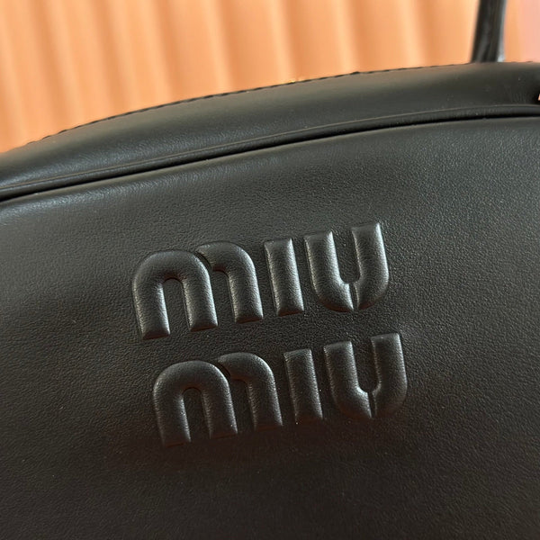 Miu Beau Semi-Circular Bowling Bag Black Leather