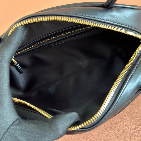 Miu Beau Semi-Circular Bowling Bag Black Leather