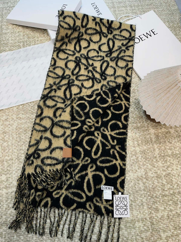 Loewe Scarf 180CM Black Beige Wool Cashmere 968582