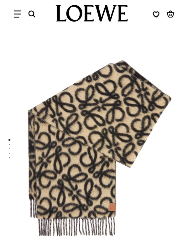 Loewe Scarf 180CM Black Beige Wool Cashmere 968582