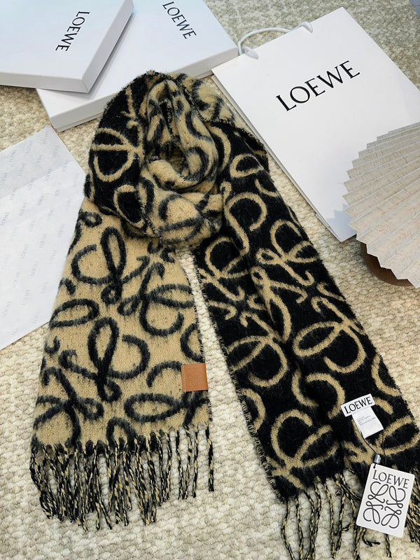 Loewe Scarf 180CM Black Beige Wool Cashmere 968582