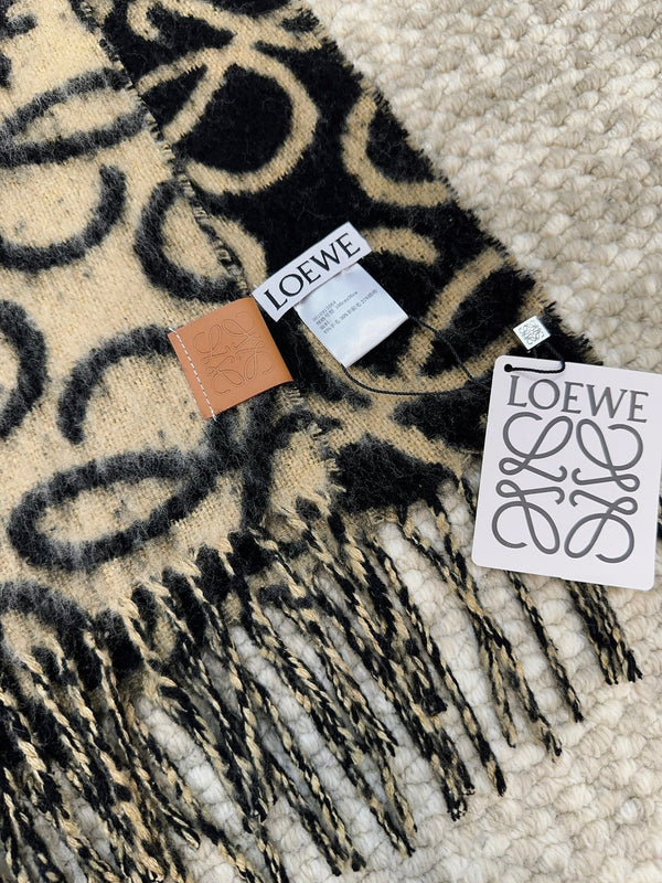 Loewe Scarf 180CM Black Beige Wool Cashmere 968582