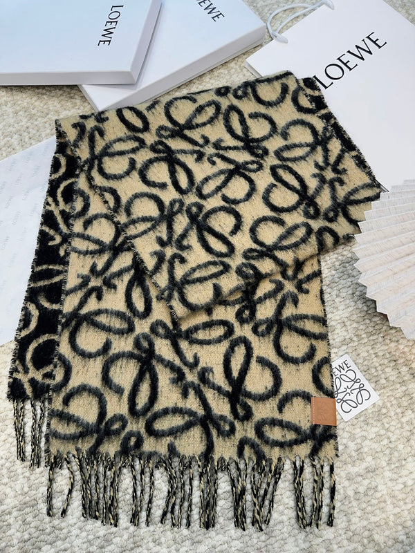 Loewe Scarf 180CM Black Beige Wool Cashmere 968582