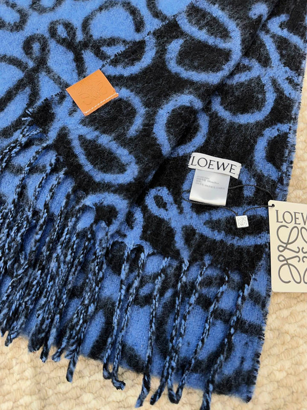 Loewe Scarf 180CM Dark Blue Black Wool Cashmere 968583