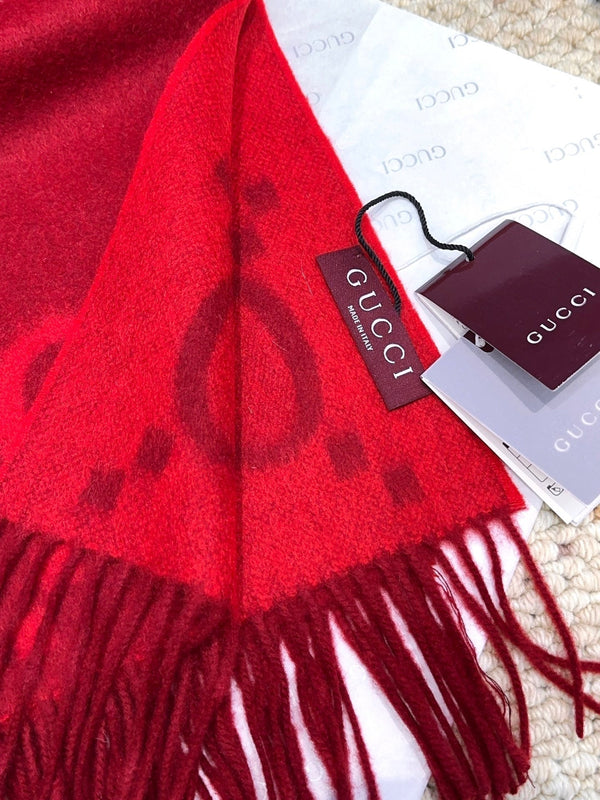 GG Double G Jacquard Scarf 200CM Red Wool 282789
