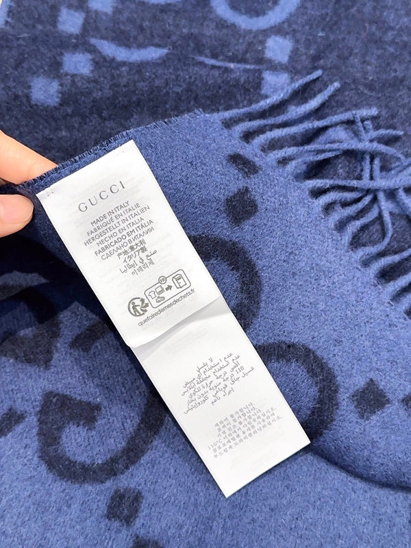 GG Double G Jacquard Scarf 200CM Blue Black Wool 282791