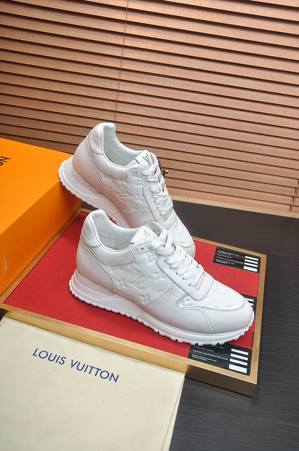 LV TRAINER SHOES IN WHITE EMBOSSED LAMBSKIN