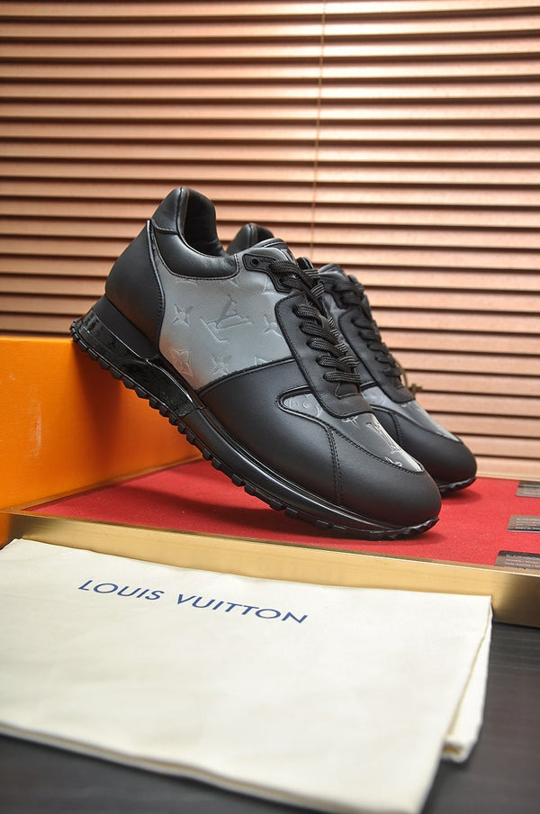 LV TRAINER SHOES IN BLACK MIX GREY EMBOSSED LAMBSKIN