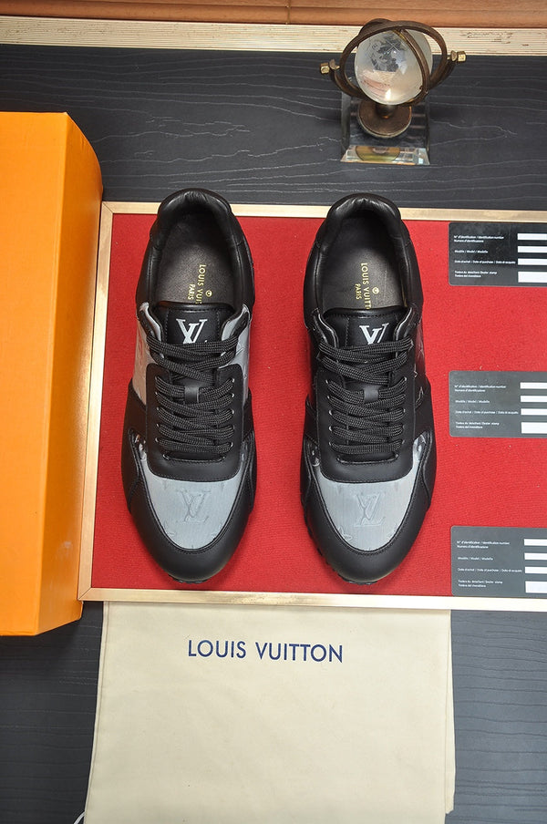 LV TRAINER SHOES IN BLACK MIX GREY EMBOSSED LAMBSKIN