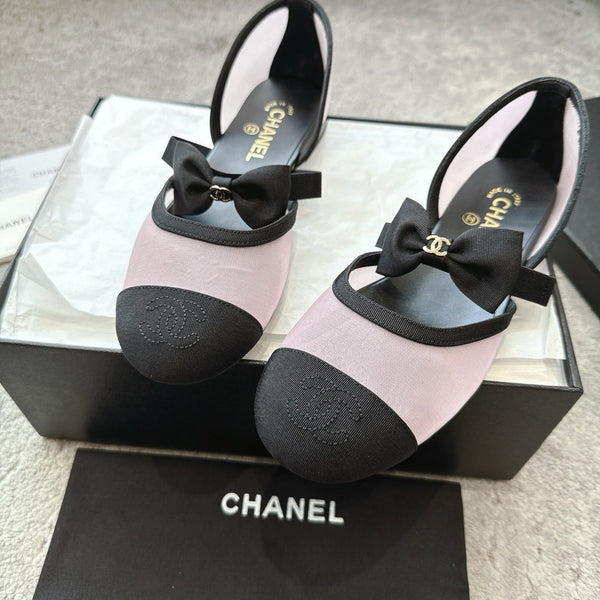 CC 25b Fall-Winter Mary Janes 15mm Pink Black Mesh & Grosgrain 415778