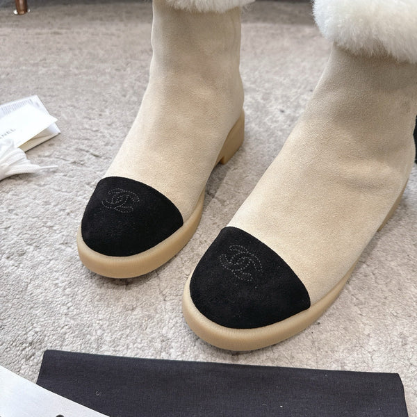 CC 25K Snow Boots 30mm Black Beige Wool Suede 527625