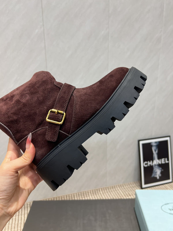 Prada 25 Boot Brown Black Suede 501669
