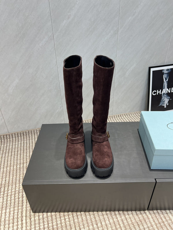 Prada 25 Boot Brown Black Suede 501669