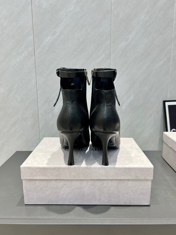 Jimmy Choo Camie AB 80 Ankle Boots 85mm Black Leather 540675