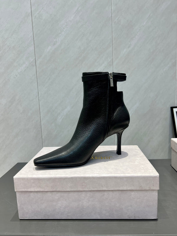 Jimmy Choo Camie AB 80 Ankle Boots 85mm Black Leather 540675