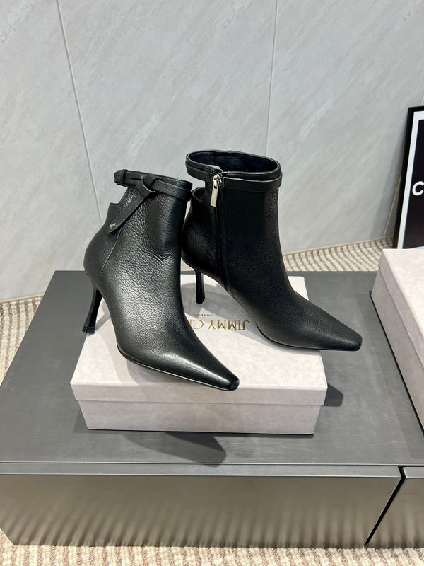 Jimmy Choo Camie AB 80 Ankle Boots 85mm Black Leather 540675