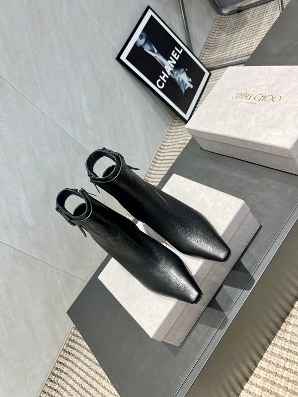 Jimmy Choo Camie AB 80 Ankle Boots 85mm Black Leather 540675