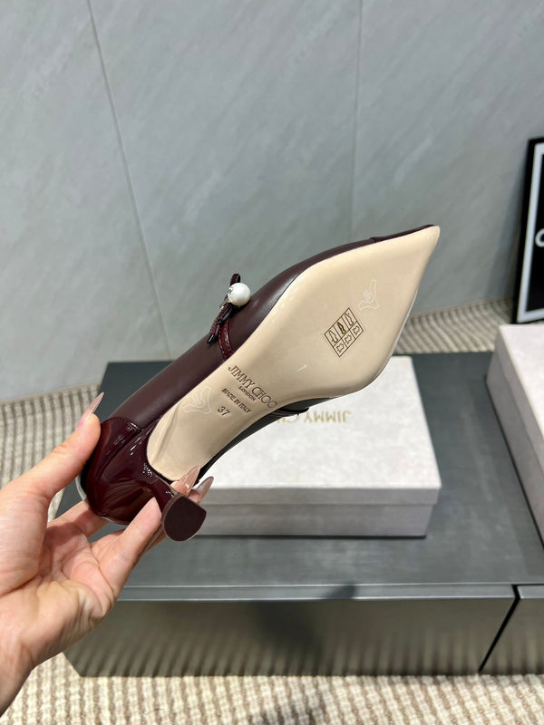 Jimmy Choo Araya Pumps 65mm Burgundy Velvet Embellished Pointed Toe 540677