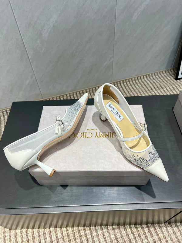 Jimmy Choo Aren Pump High Heels 65mm Cream Crystal Mesh 540678