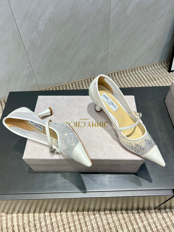 Jimmy Choo Aren Pump High Heels 65mm Cream Crystal Mesh 540678