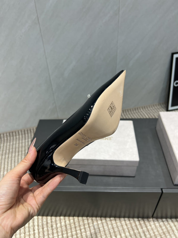 Jimmy Choo Belinda 85mm Heels Black Patent Leather Crystal Studded Heels 540679