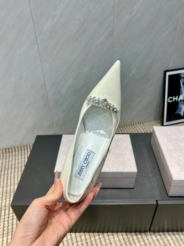 Jimmy Choo Belinda 85mm Heels Cream Patent Leather Crystal Studded Heels 540680