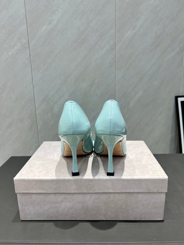 Jimmy Choo Belinda 85mm Heels Blue Patent Leather Crystal Studded Heels 540682