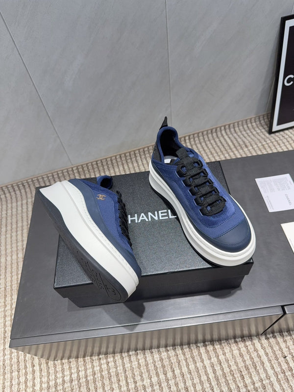 Chanel 25 Sneaker Blue White Black Suede Sheepskin 540286