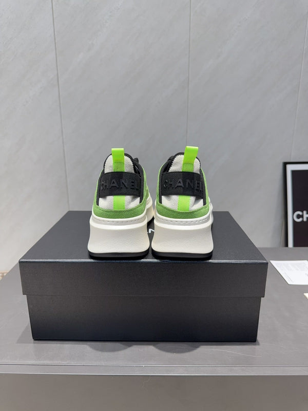 Chanel 25 Sneaker Green White Black Suede 540298