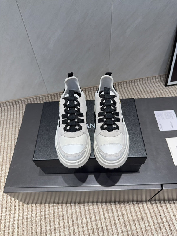 Chanel 25 Sneaker Black White Suede 540306