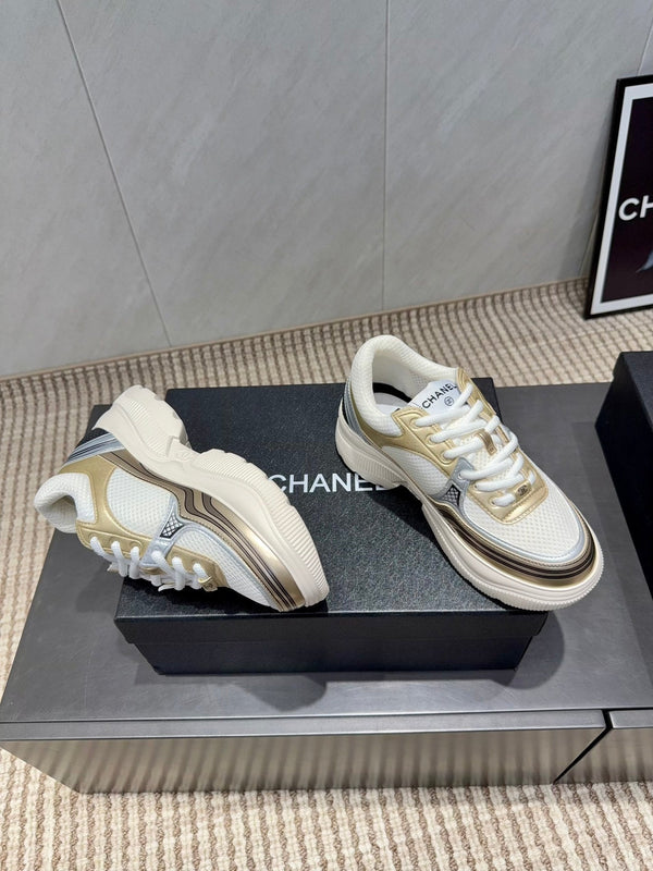 Chanel 25 Sneaker White Gold Mesh Leather 540309
