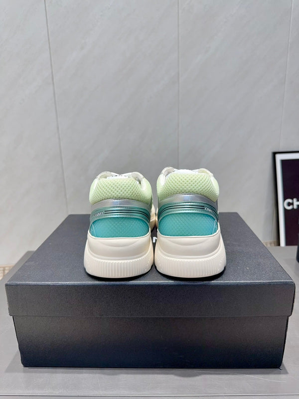 Chanel 25 Sneaker White Green Silver Mesh Leather 540315