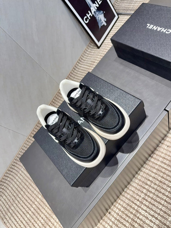 Chanel 25 Sneaker Black White Mesh Fabric 540320