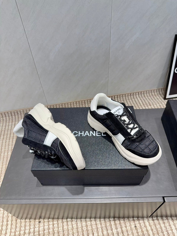 Chanel 25 Sneaker Black White Suede Fabric 540330