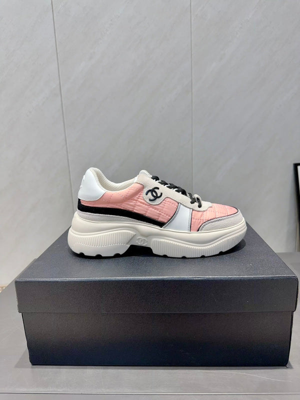 Chanel 25 Sneaker Ivory Pink Suede Fabric 540332