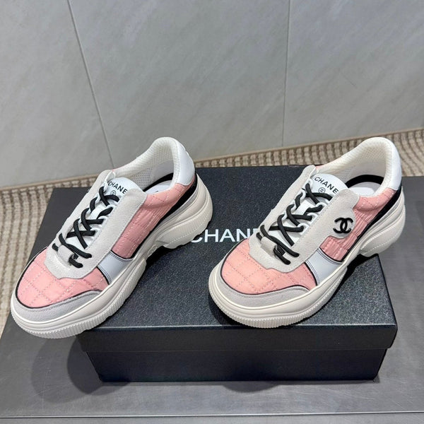 Chanel 25 Sneaker Ivory Pink Suede Fabric 540332