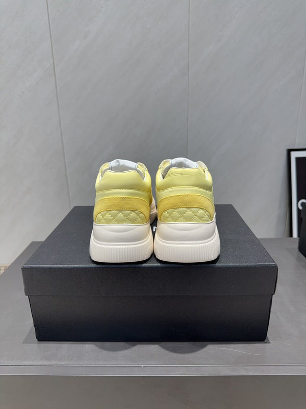 Chanel 25 Sneaker Yellow White Suede Cowhide 540336