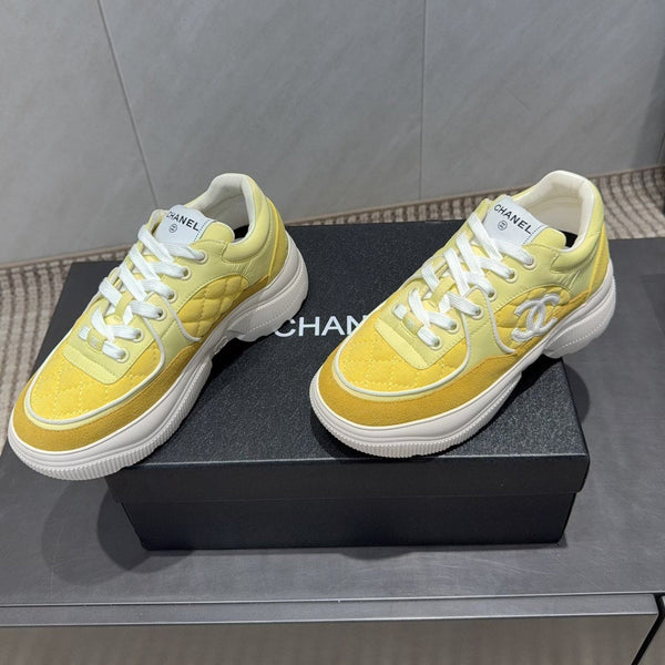 Chanel 25 Sneaker Yellow White Suede Cowhide 540336