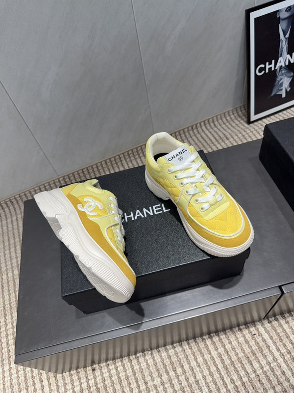 Chanel 25 Sneaker Yellow White Suede Cowhide 540336
