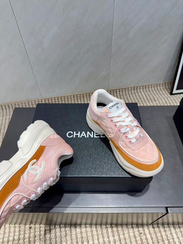 Chanel 25 Sneaker Pink Brown White Suede Cowhide 540338