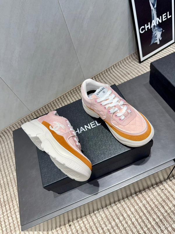 Chanel 25 Sneaker Pink Brown White Suede Cowhide 540338
