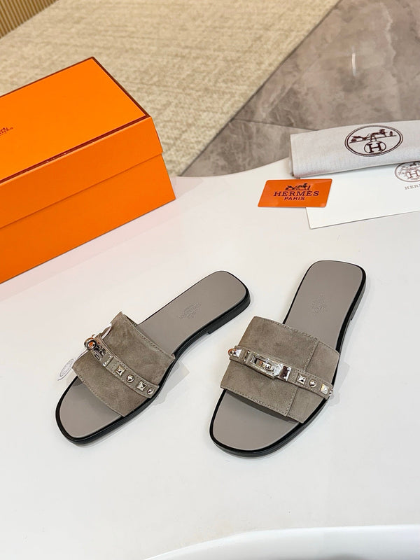 HM 26s Giulia Sandal In Grey Suede Calfskin Silver Hardware